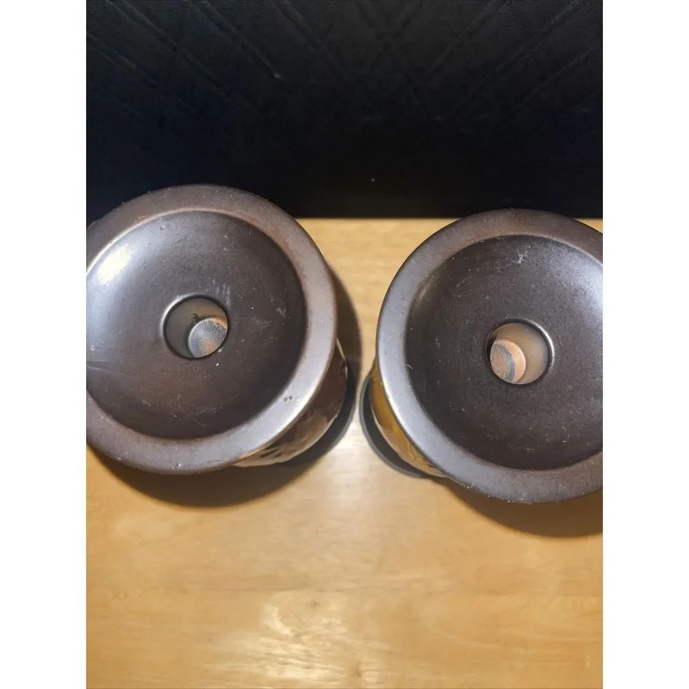 Retired Target Pair of Amber Leaf Embossed Ceramic Candle Holders Pillar Taper